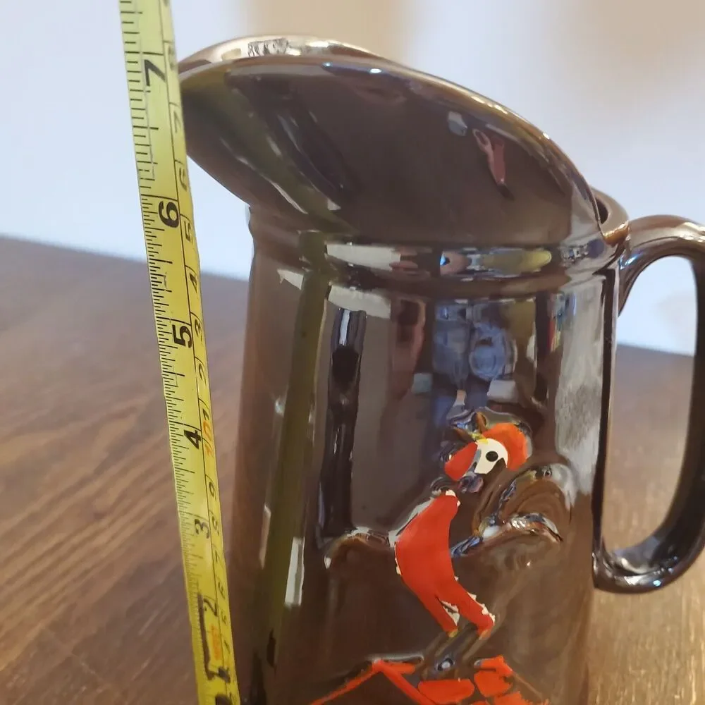 Vintage Ceramic Syrup Serving 2 Pitchers 🐓 Roosters Brown Glaze SET‎